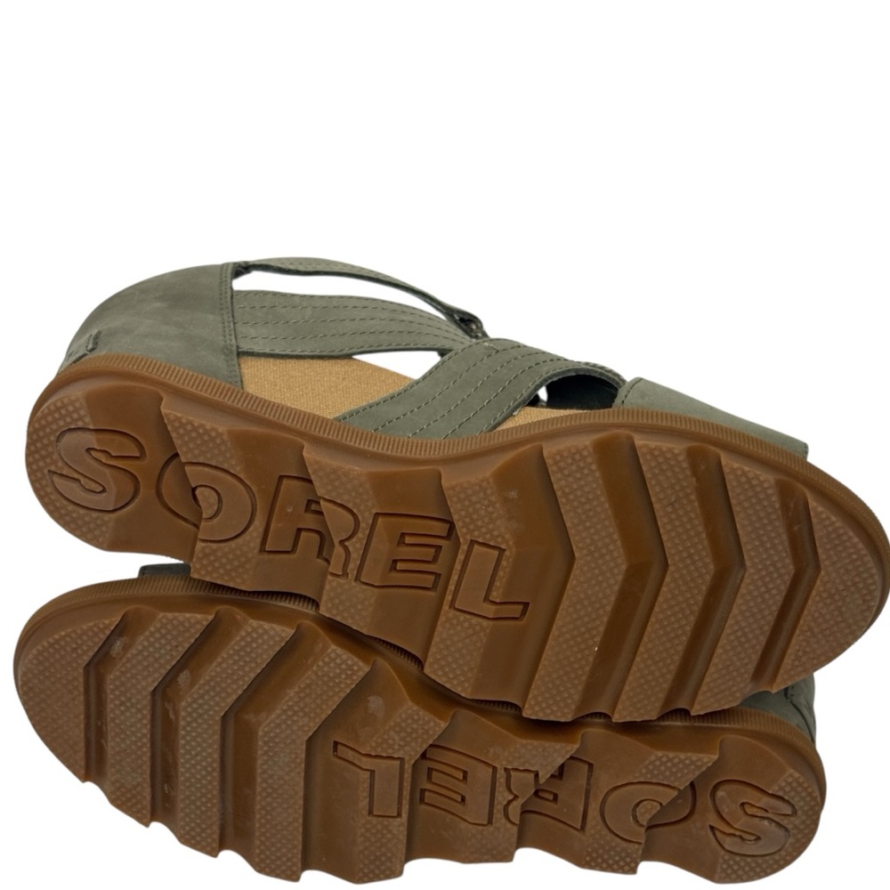 SOREL JOANIE II Lace-Up Wedge‎ Sandals Sage Green Size 9 - Picture 9 of 11